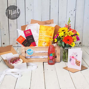 Gift Crates All The Goodies Give Them That Wow Feeling With A Thoughtful Combination Of Nz Made Packaged Beautifully: Raspberry Birthday Cake Gift Crate - With Greeting Card