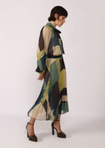 Dixie Fashion: Pleated Midi Skirt with Geometric Print - Multicolour