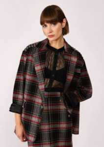 Dixie Fashion: Oversized Checkered Single Breasted Blazer with Stud Appliques -Unica