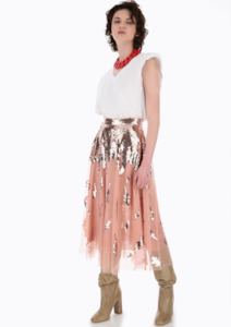 Dixie Fashion: CLEARANCE Lightning Bolt Sequinned Sheer Midi Skirt - Nude