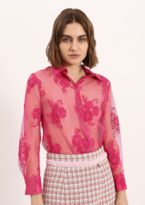 Transparent Effect Shirt with Classic Collar - Fuxia