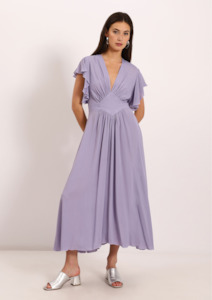 Dixie Fashion: Long Solid Colour Dress with Darts and Flounces - Ametista