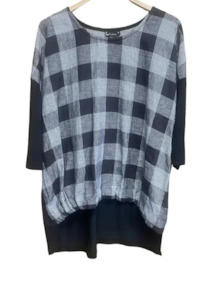 Cashews: Check Linen Contrast Top - Black / White