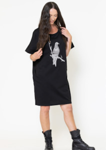 Harper Xavier: Soho Dress - Black with Kereru Print