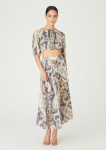 CLEARANCE Elsa Midi Skirt - Navy Paisley