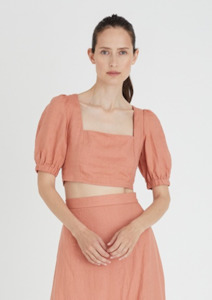 CLEARANCE Lucia Short Sleeve Tie Back Crop Top - Terracotta