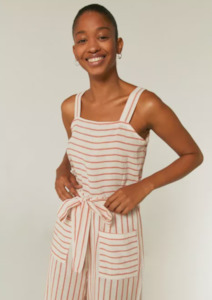 CLEARANCE Strappy Jumpsuit - Red Striped Print