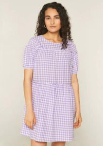 Spring Summer 22 23: CLEARANCE Gingham Print Mini Smock Dress with Ruffles - Violet