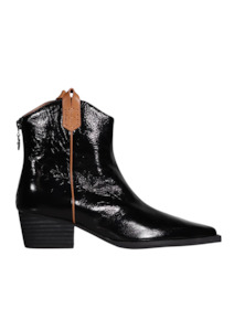 Ryder Ankle Boot - Black Crinkle Patent / Tan Trim
