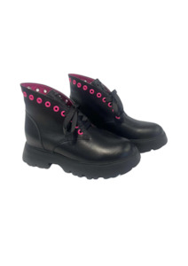 Boots: CLEARANCE Thriller Lace Up Boot - Black / Pink
