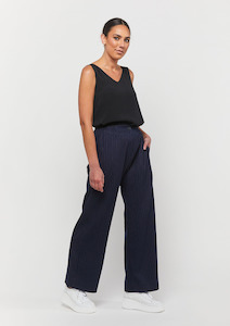 Pinstripe Boyfriend Pant - Navy