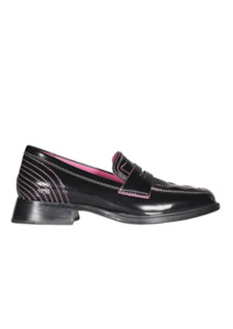 Autumn Winter 2024: Aspen Loafers - Black Oil / Hot Pink Feature Stitching