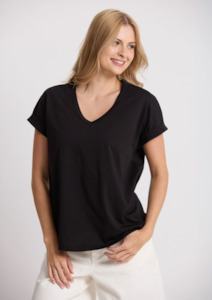 Stella Gemma Tees Sweaters: Soho Cuff V Neck Tee - Black