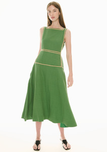 All Clothing: Marlin Raffia Trim Dress - Green