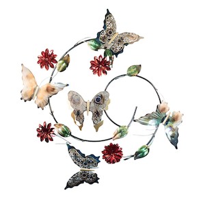 Metal Wall Art Hanging: Butterflies On Spiral Branch Metal Art Wall Hanging
