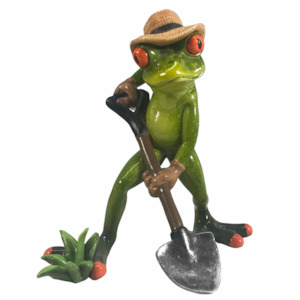 statue: Funky Frog with Shovel - Polyresin