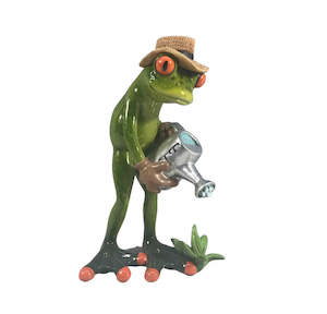 frog statue: Funky Frog with Watering Can - Polyresin