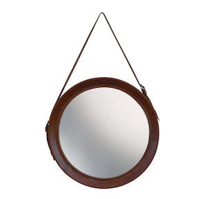 Wall Decor Mirrors: Leather Round Wall Hanging Mirror small - Natural