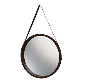 Leather Round Wall Hanging Mirror large - Natural