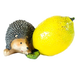 Garden Outdoor Decor: Mini Hedgehog With Lemon - Poly Resin