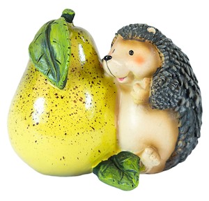 Garden Outdoor Decor: Mini Hedgehog With Pear - Poly Resin