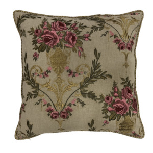 Hand Embroidered Cushion Cover - pink & gold chambrey