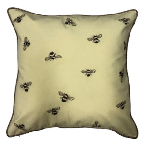 Hand Embroidered Cushion Cover - gold with black bees