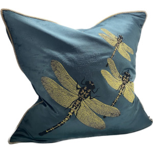 Hand Embroidered Cushion Cover square I - blue/white/gold