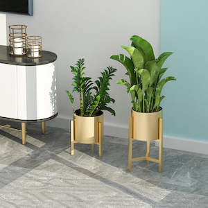 Gold Metal Corner Plant Stand with Gold Pot Holder - 45cm