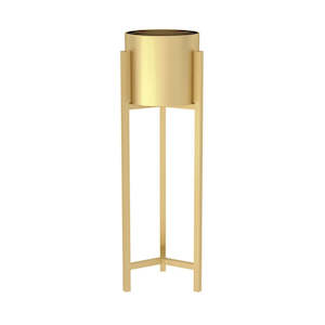 Gold Metal Corner Plant Stand with Gold Flower Pot Holder - 90cm