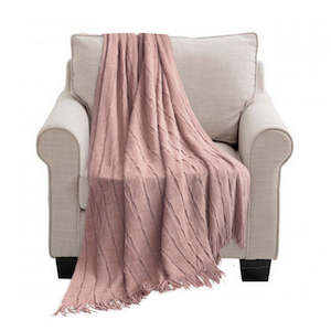 Textured Knitted Throw Blanket Cube Design with Tassels - Pink