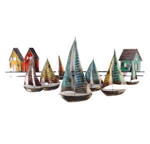 Fathers Day Guide: Sailing Regatta Metal Art Wall Hanging - multi
