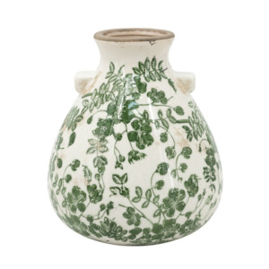 Ceramic Flower Vase - Green/White