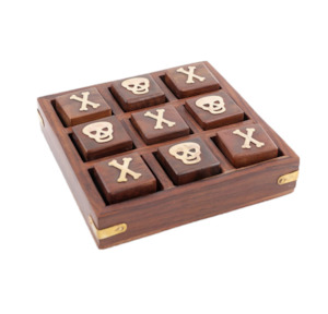 Gifts For Him: Wooden Skull and Cross Bones Tic Tac Toe - Brown