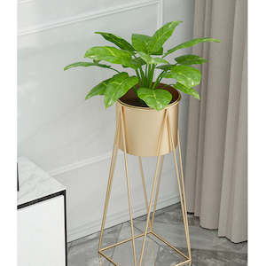 Gold Metal Corner Plant Stand with Gold Pot Holder - 70cm