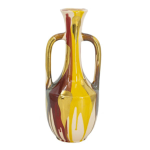 Christmas Sale: Ceramic Vase with 2 Handles large - multi coloured