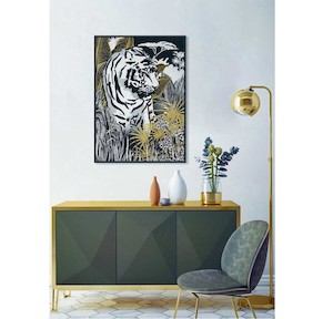 Clearance: Golden Bengal Framed Canvas Art - Black/White/Gold