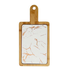 White Stone Slate Rectangle Wooden Serving Tray with Handle - 33.5cm