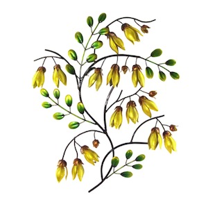 Christmas Sale: Yellow Kowhai Metal Art Wall Hanging - Yellow/Green
