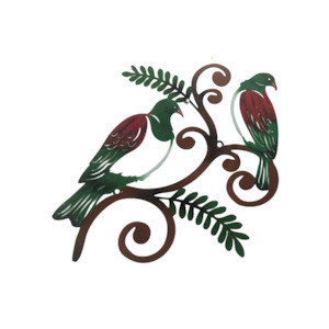 Christmas Gift Guide: Pair of Wood Pigeons Metal Art Wall Hanging - multi