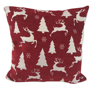 Cushions: Glittered Deer & Tree Christmas Cushion - Red-white