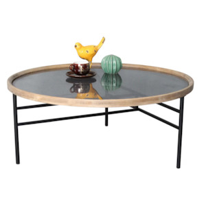 Wooden and Metal Round Coffee Table - natural/black