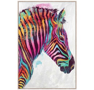 Clearance: Multi Striped Zebra Framed Canvas Art - multi colour