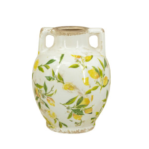 Christmas Gift Guide: Lemon & Leaves Ceramic Vase with handles
