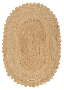 Ejiya Natural Brown Scalloped Jute Oval Rug