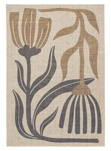 Marzon Beige and Brown Botanical Washable Rug