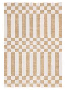 Tribal Rugs: Batini Brown and White Checkered and Striped Washable Rug