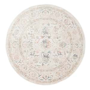 Traditional Rugs: Caribou Cream and Pink Traditional Round Rug