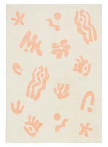 Textured Scandi Rugs: Anadi Peach Abstract Washable Rug