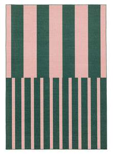 Vibrant Rugs: Marilyn Deep Forest Green and Blush Pink Striped Indoor Outdoor Rug